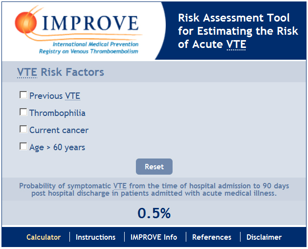 IMPROVE VTE Risk Calculator